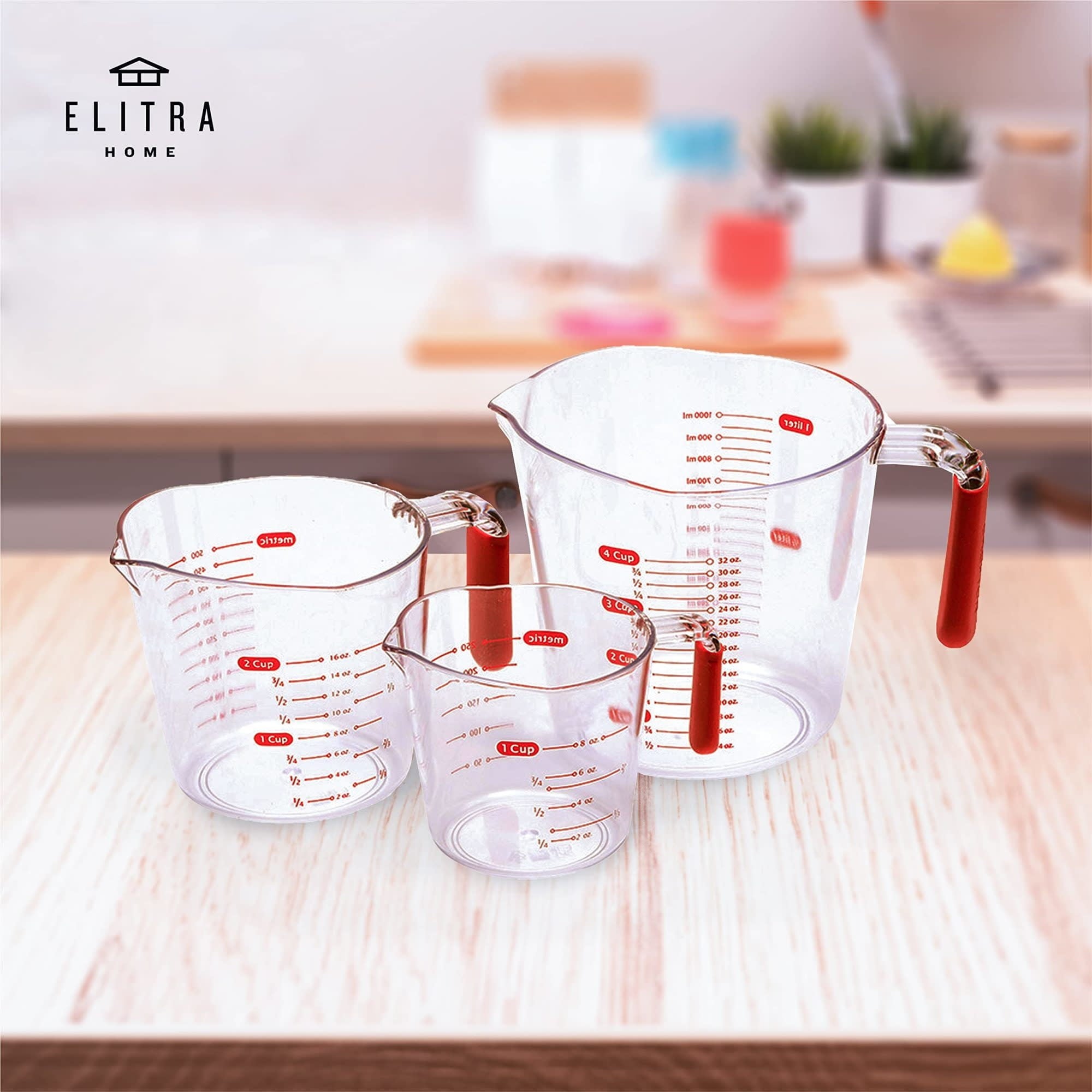 Elitra Home Complete Measuring Set, 13-Pack Stainless Steel Cups, Spoons, Plastic Measuring Pitchers with Spout - Eng... - Image 6