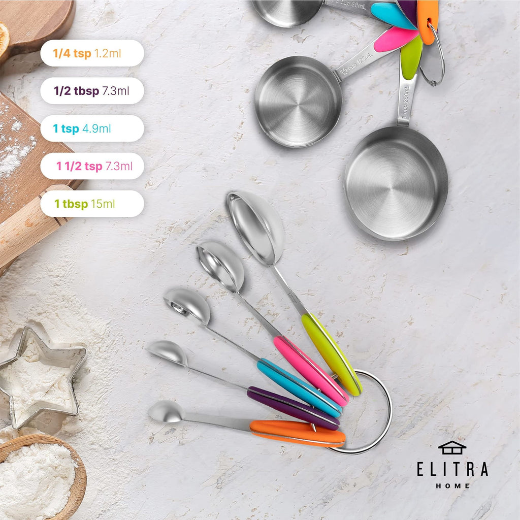 Elitra Home Complete Measuring Set, 13-Pack Stainless Steel Cups, Spoons, Plastic Measuring Pitchers with Spout - Eng... - Image 3