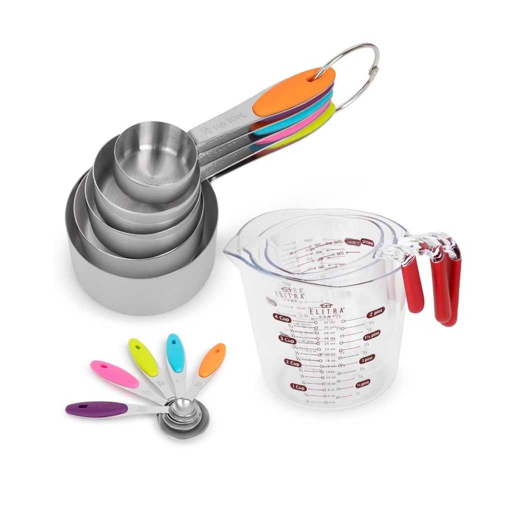 Elitra Home Complete Measuring Set, 13-Pack Stainless Steel Cups, Spoons, Plastic Measuring Pitchers with Spout - Eng... - Image 4