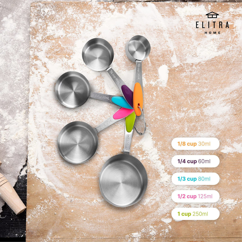 Elitra Home Complete Measuring Set, 13-Pack Stainless Steel Cups, Spoons, Plastic Measuring Pitchers with Spout - Eng... - Image 2