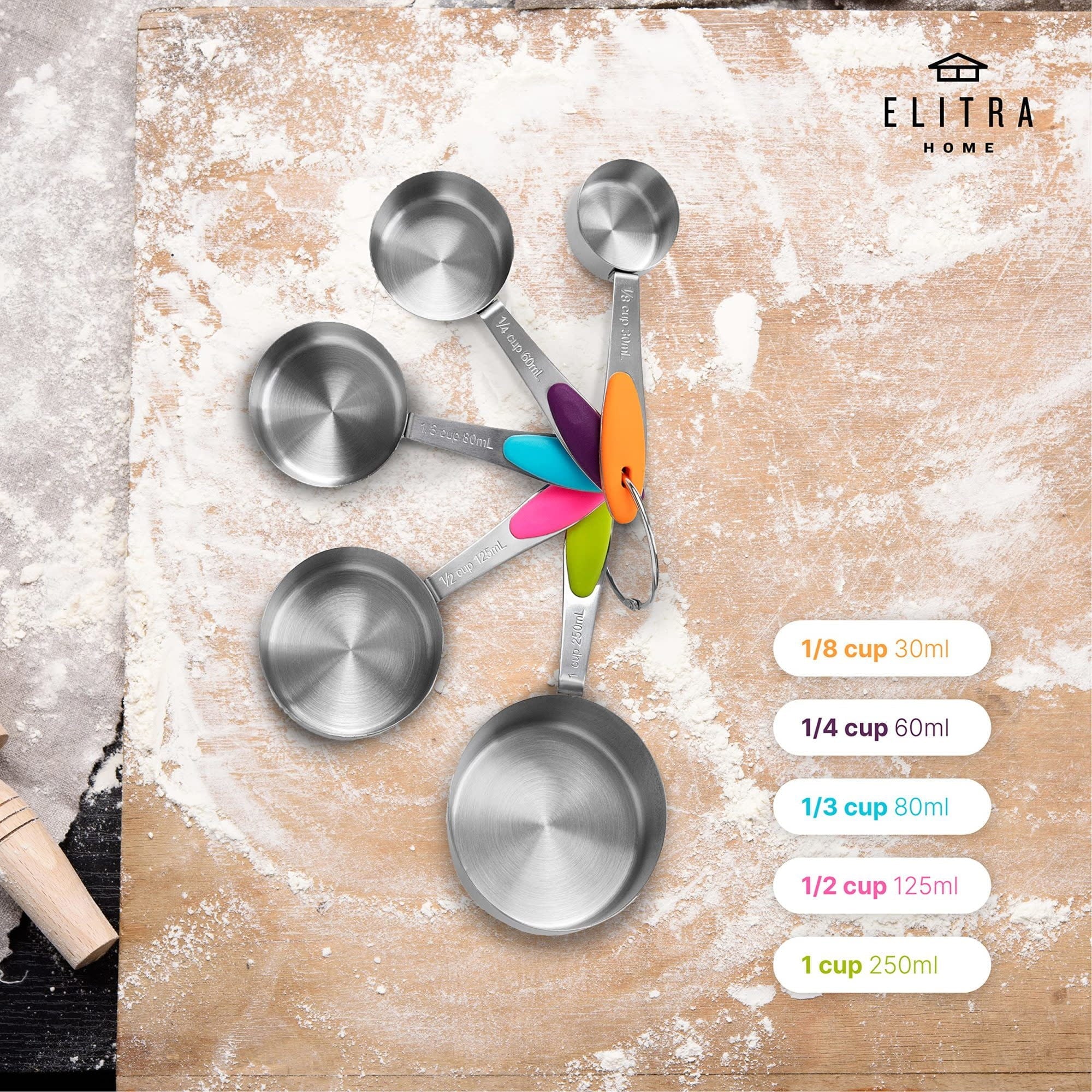 Elitra Home Complete Measuring Set, 13-Pack Stainless Steel Cups, Spoons, Plastic Measuring Pitchers with Spout - Eng... - Image 2